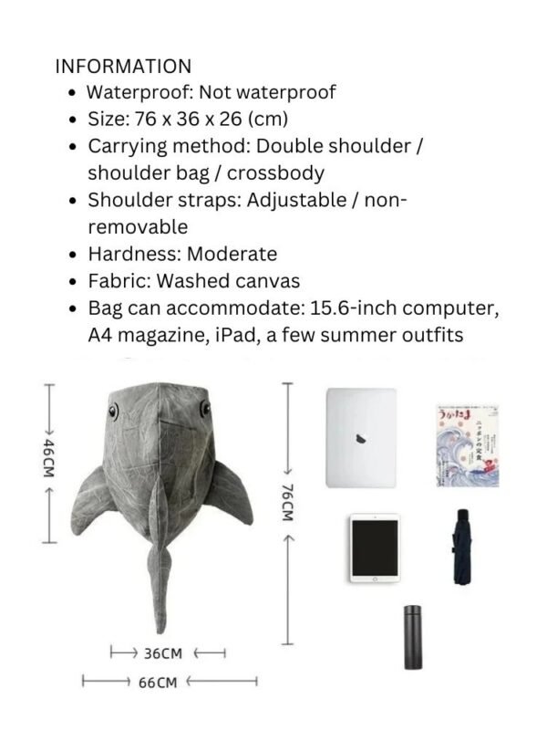 kawaii backup/shark backpack dimension and other information